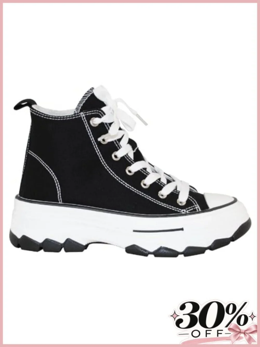 Platform Lace-Up Canvas High Top Sneakers Rhinestone Comfort Casual